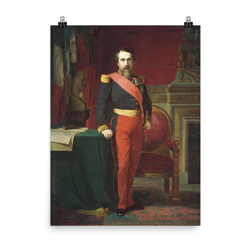 Emperor Napoléon III in the Uniform of a French Brigadier General by Jean-Hippolyte Flandrin, 1862 poster on a plain backdrop in size 8