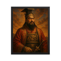 Emperor Qin Shi Huang Portrait framed print on a plain backdrop in size 16"x20".