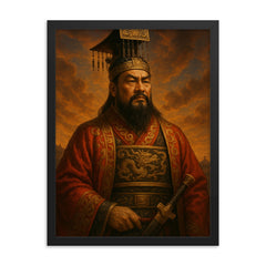 Emperor Qin Shi Huang Portrait framed print on a plain backdrop in size 18"x24".