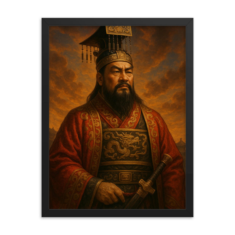 Emperor Qin Shi Huang Portrait framed print on a plain backdrop in size 18