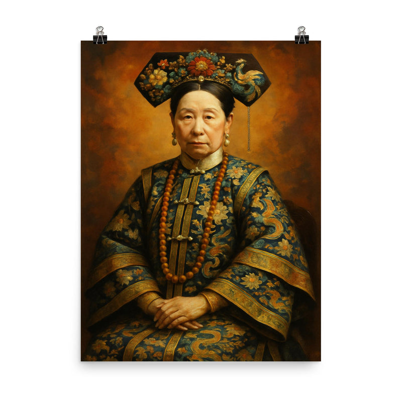 Empress Dowager Cixi poster on a plain backdrop in size 8