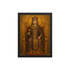 Empress Theodora enthroned in Byzantine gold mosaic splendor framed print on a plain backdrop in size 12"x16".