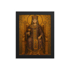 Empress Theodora enthroned in Byzantine gold mosaic splendor framed print on a plain backdrop in size 8"x10".
