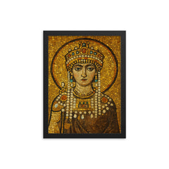 Empress Theodora in imperial Byzantine gold mosaic style framed print on a plain backdrop in size 12"x16".
