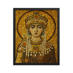 Empress Theodora in imperial Byzantine gold mosaic style framed print on a plain backdrop in size 16"x20".
