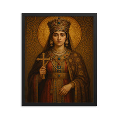 Empress Theodora in imperial Byzantine regalia framed print on a plain backdrop in size 16"x20".