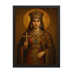 Empress Theodora in imperial Byzantine regalia framed print on a plain backdrop in size 18"x24".