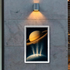 Enceladus geysers erupting into Saturn light poster 2