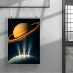 Enceladus geysers erupting into Saturn light poster 4