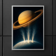 Enceladus geysers erupting into Saturn light poster 5