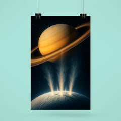 Enceladus geysers erupting into Saturn light poster 6