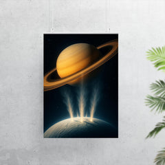 Enceladus geysers erupting into Saturn light poster 7