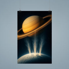 Enceladus geysers erupting into Saturn light poster 9