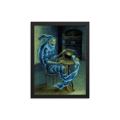 Encuentro by Remedios Varo, 1959 framed print on a plain backdrop in size 12"x16".