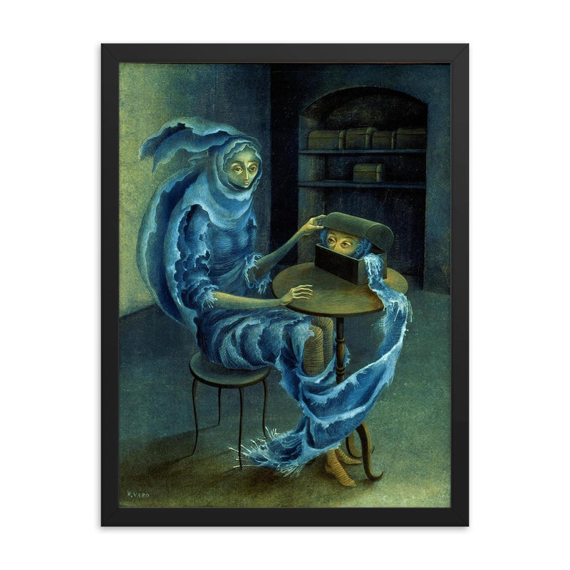 Encuentro by Remedios Varo, 1959 framed print on a plain backdrop in size 18