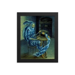 Encuentro by Remedios Varo, 1959 framed print on a plain backdrop in size 8"x10".