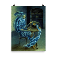 Encuentro by Remedios Varo, 1959 poster on a plain backdrop in size 8"x10".