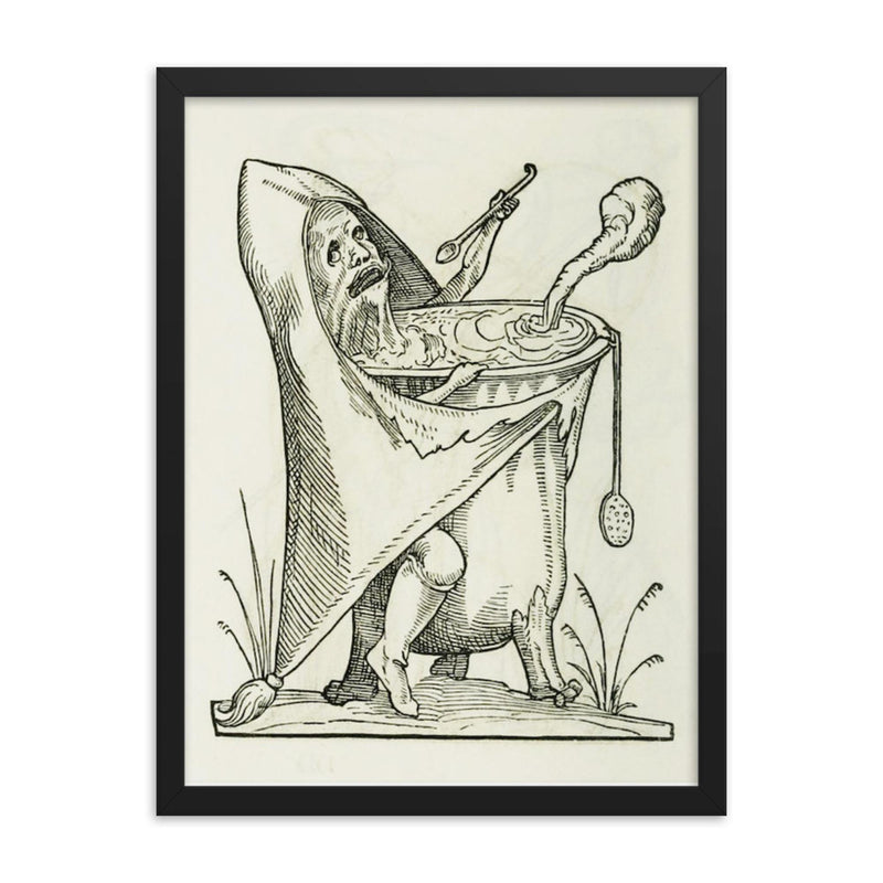 Engraving From The Drolatic Dreams of Pantagruel by Richard Breton framed print on a plain backdrop in size 18