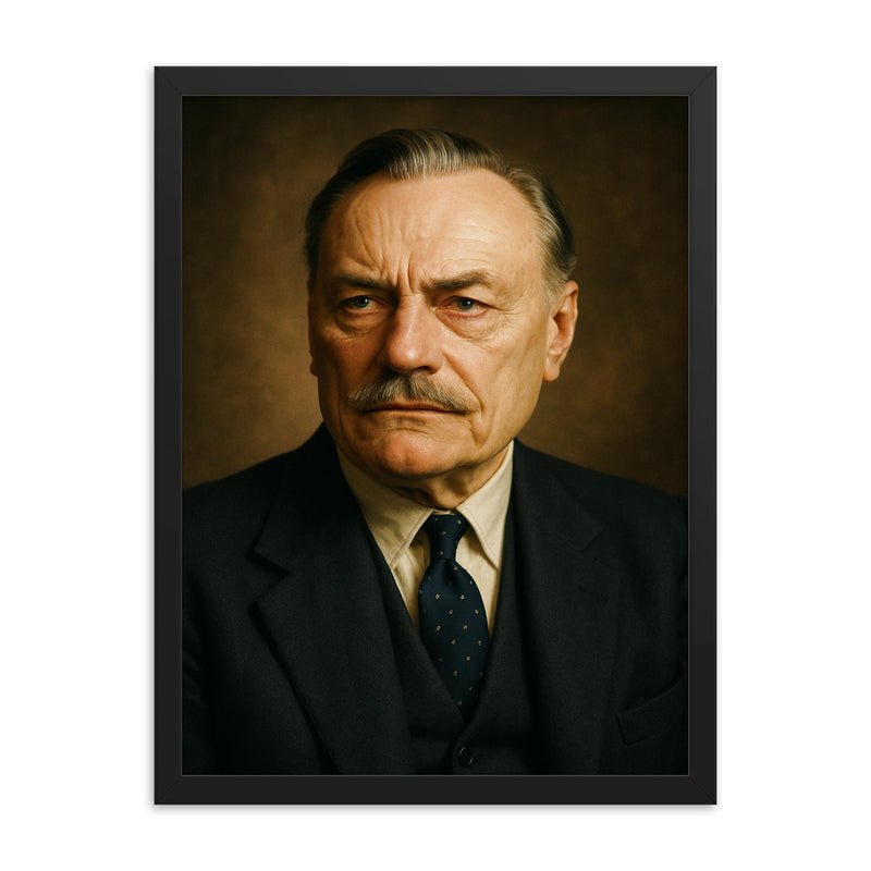 Enoch Powell portrait framed print on a plain backdrop in size 18
