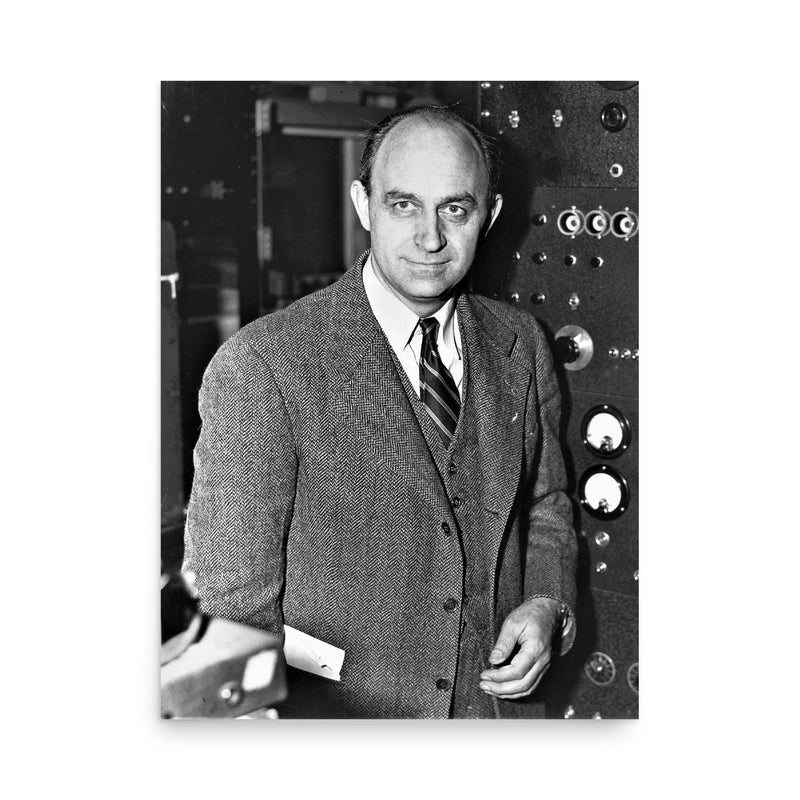 Enrico Fermi poster on a plain backdrop in size 18