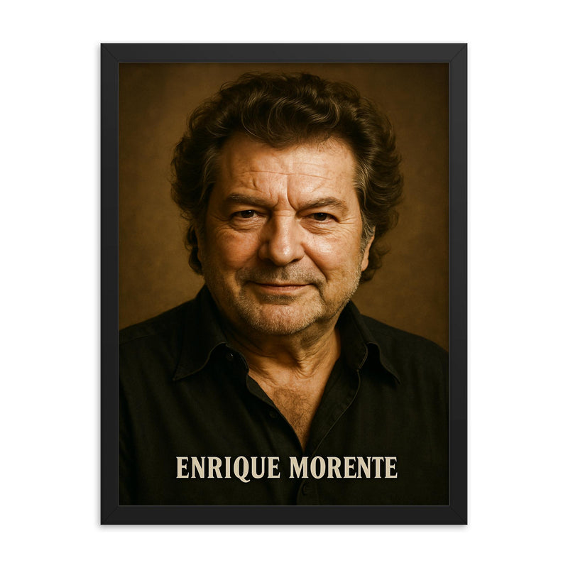 Enrique Morente portrait framed print on a plain backdrop in size 18