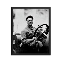 Enzo Ferrari framed print on a plain backdrop in size 16"x20".