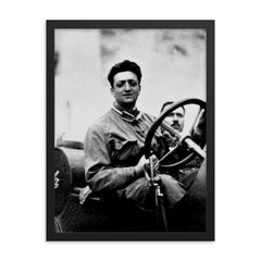 Enzo Ferrari framed print on a plain backdrop in size 18"x24".