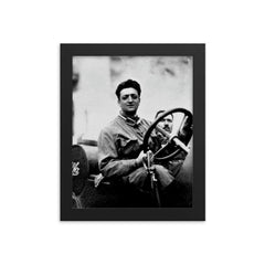 Enzo Ferrari framed print on a plain backdrop in size 8"x10".