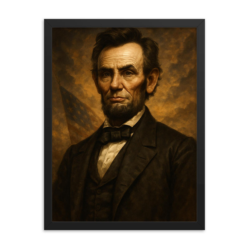 Epic Abraham Lincoln portrait framed print on a plain backdrop in size 18