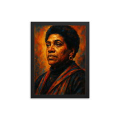 Epic Audre Lorde portrait framed print on a plain backdrop in size 12"x16".