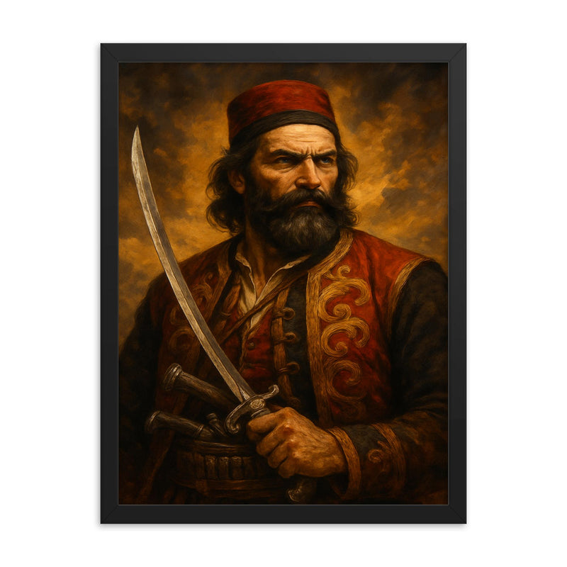 Epic Bajo Pivljanin portrait framed print on a plain backdrop in size 18