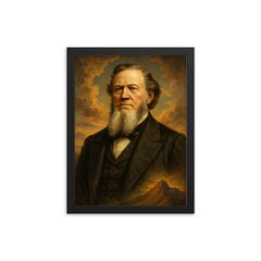 Epic Brigham Young portrait framed print on a plain backdrop in size 12"x16".