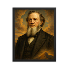 Epic Brigham Young portrait framed print on a plain backdrop in size 16"x20".