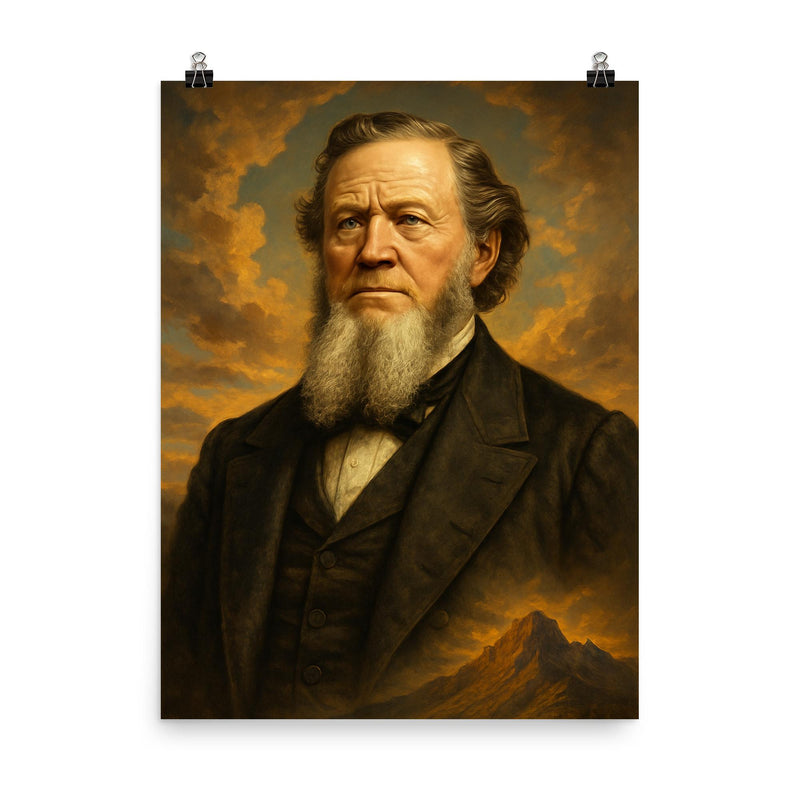 Epic Brigham Young portrait poster on a plain backdrop in size 8