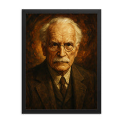 Epic Carl Jung portrait framed print on a plain backdrop in size 18"x24".