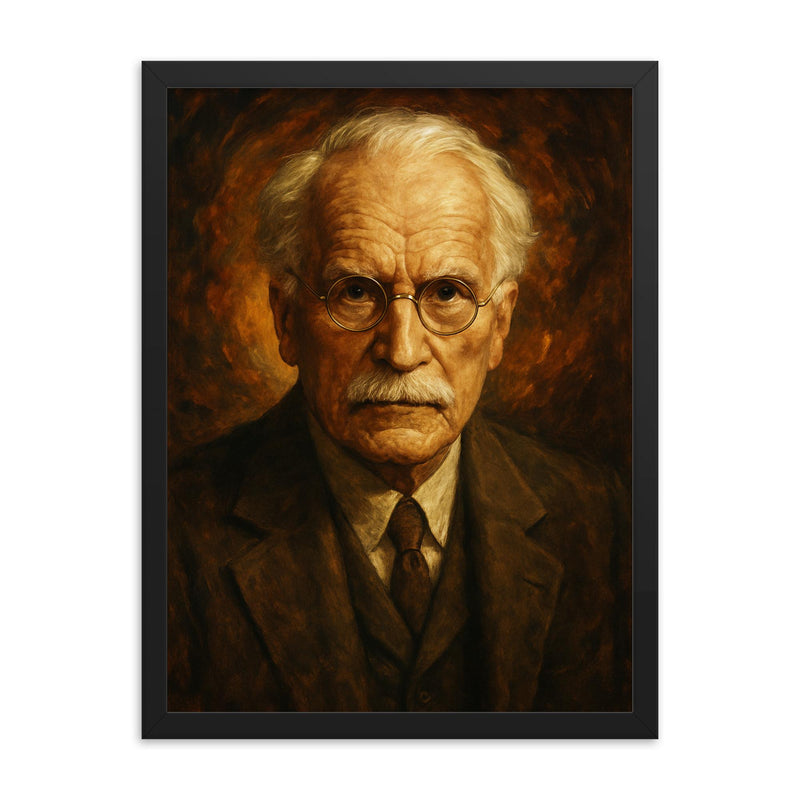 Epic Carl Jung portrait framed print on a plain backdrop in size 18