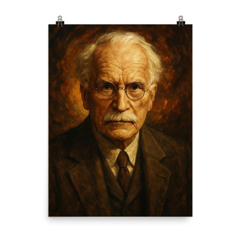 Epic Carl Jung portrait poster on a plain backdrop in size 8