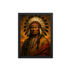 Epic Chief Standing Bear portrait framed print on a plain backdrop in size 12"x16".