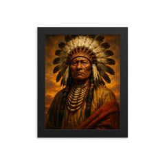 Epic Chief Standing Bear portrait framed print on a plain backdrop in size 8"x10".