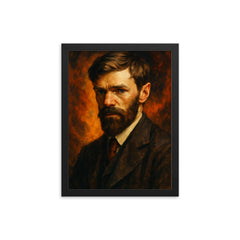 Epic D H Lawrence portrait framed print on a plain backdrop in size 12"x16".