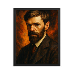 Epic D H Lawrence portrait framed print on a plain backdrop in size 16"x20".