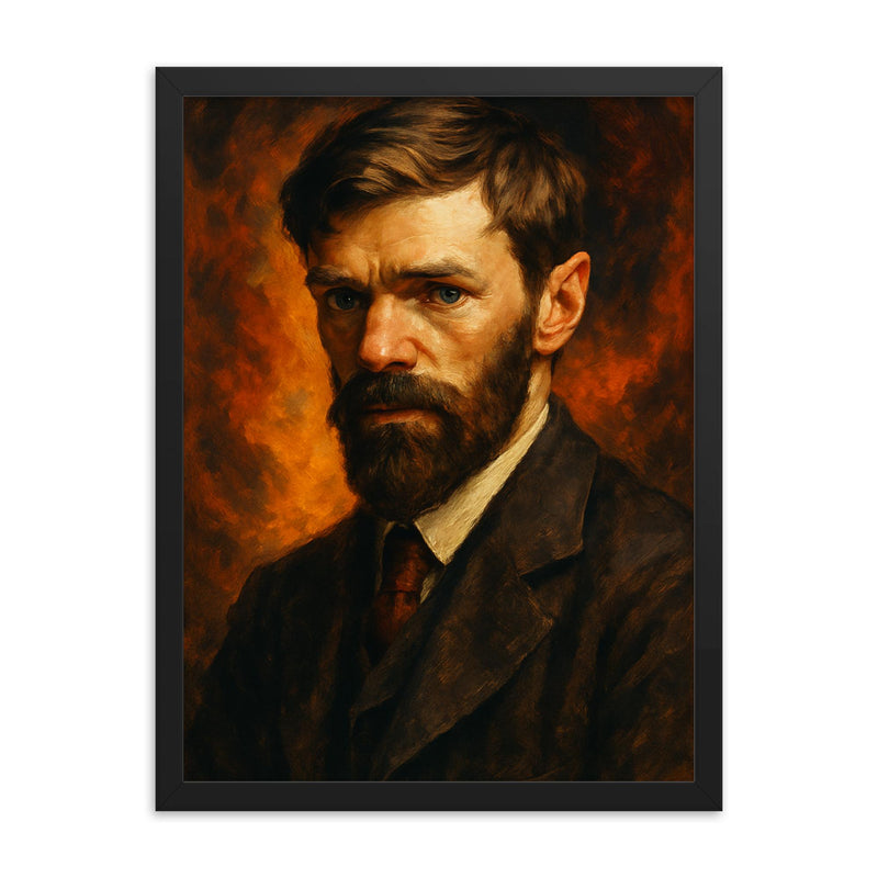Epic D H Lawrence portrait framed print on a plain backdrop in size 18