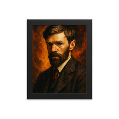 Epic D H Lawrence portrait framed print on a plain backdrop in size 8"x10".