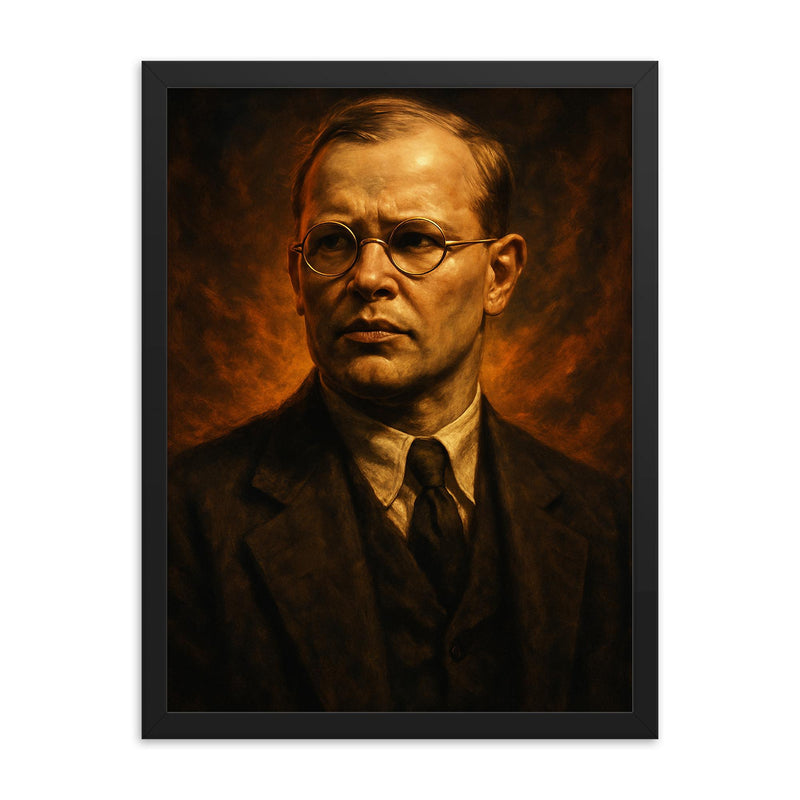 Epic Dietrich Bonhoeffer portrait framed print on a plain backdrop in size 18