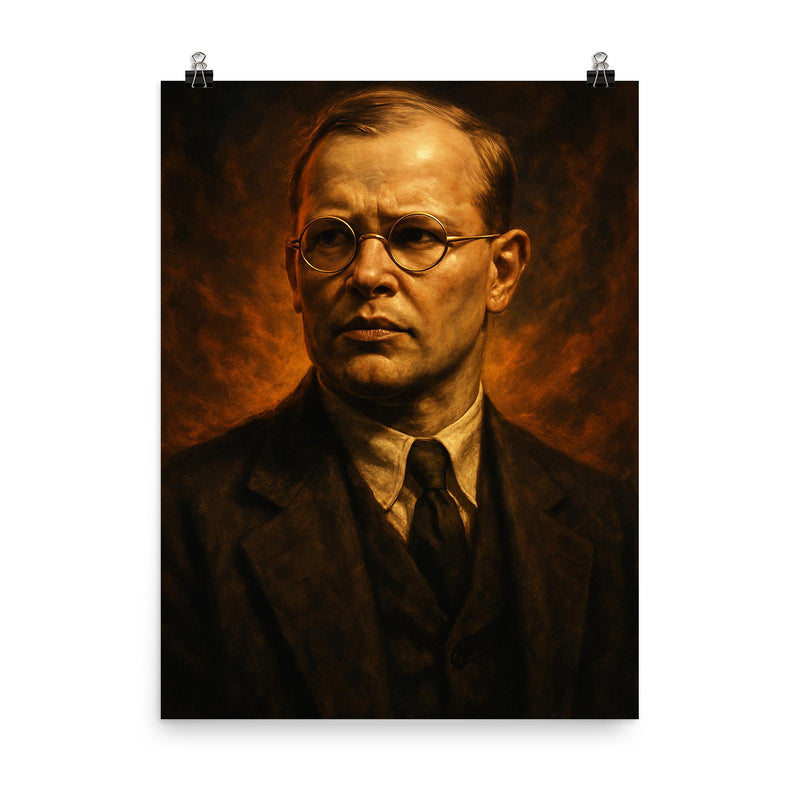 Epic Dietrich Bonhoeffer portrait poster on a plain backdrop in size 8