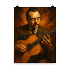 Epic Django Reinhardt portrait poster on a plain backdrop in size 8"x10".