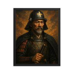 Epic Dom Justo Takayama portrait framed print on a plain backdrop in size 16"x20".