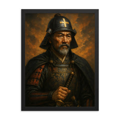 Epic Dom Justo Takayama portrait framed print on a plain backdrop in size 18"x24".