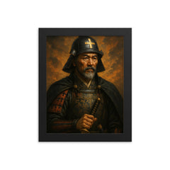 Epic Dom Justo Takayama portrait framed print on a plain backdrop in size 8"x10".