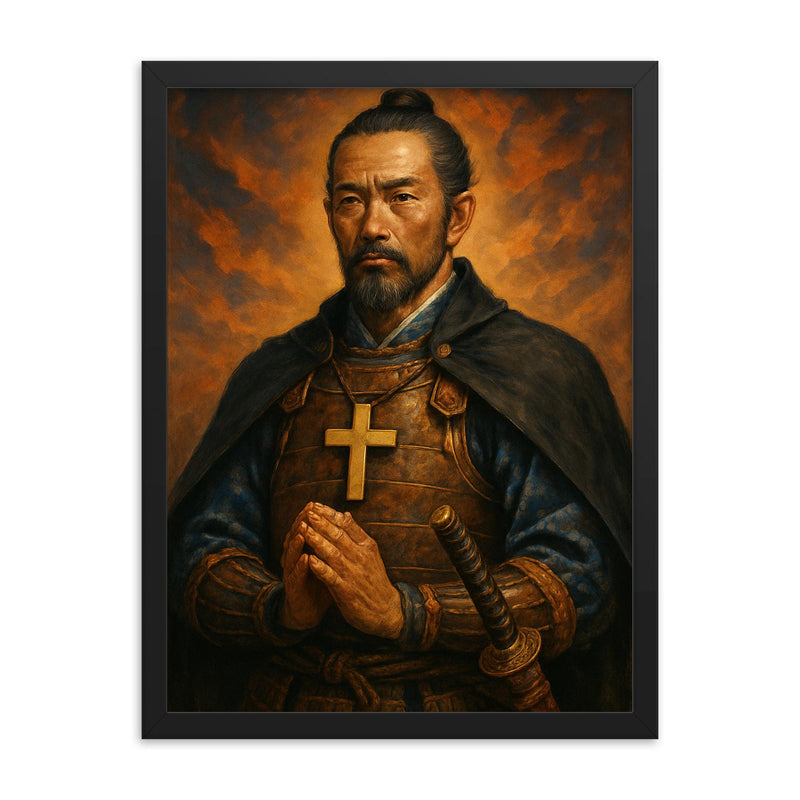 Epic Dom Justo Takayama portrait_2 framed print on a plain backdrop in size 18